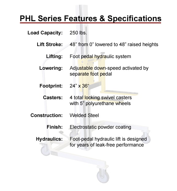 PHL Series Manual Hydraulic Lifts & Transporters